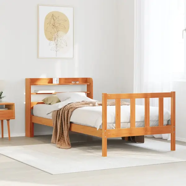 Gossi cadru de pat cu tablie, maro ceruit, 75x190 cm, lemn masiv pin