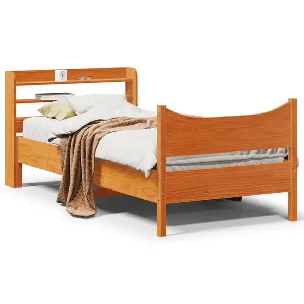 Gossi cadru de pat cu tablie, maro ceruit, 75x190 cm, lemn masiv pin