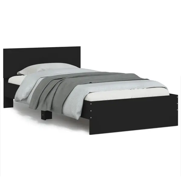 Gossi cadru de pat cu tablie, negru, 100x200 cm, lemn prelucrat