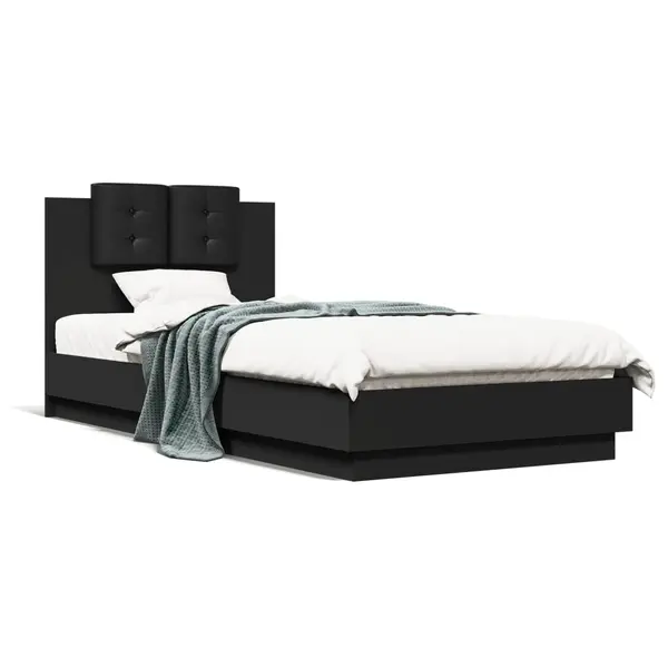 Gossi cadru de pat cu tablie, negru, 100x200 cm, lemn prelucrat