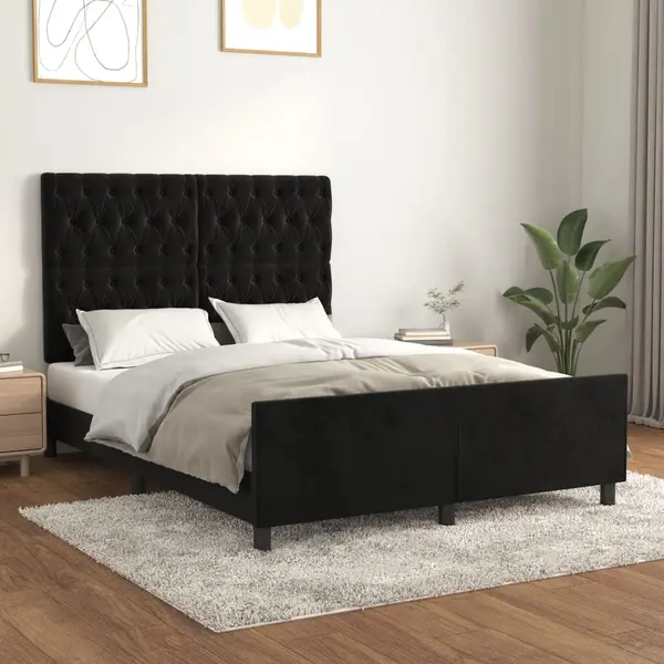 Gossi cadru de pat cu tablie, negru, 140x190 cm, catifea