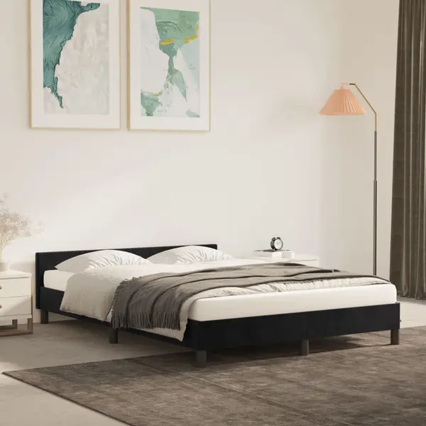 Gossi cadru de pat cu tablie, negru, 140x190 cm, catifea
