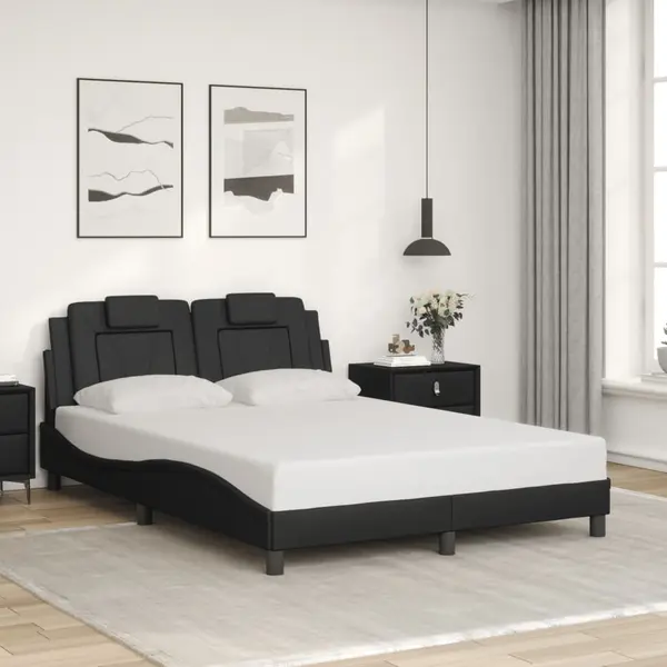 Gossi cadru de pat cu tablie, negru, 140x190 cm, piele ecologica