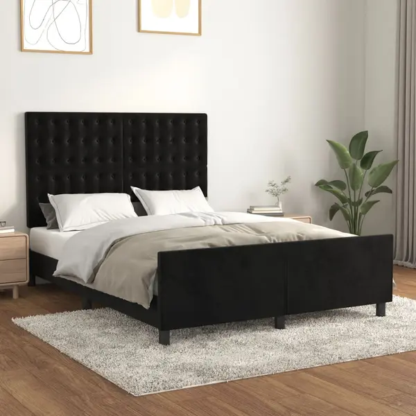 Gossi cadru de pat cu tablie, negru, 140x200 cm, catifea