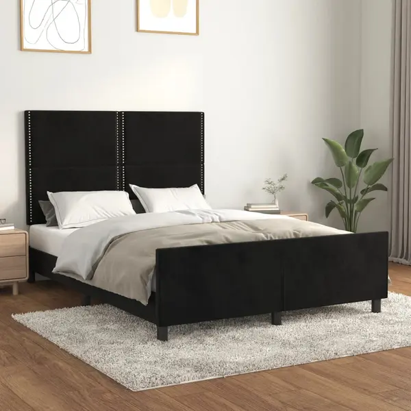 Gossi cadru de pat cu tablie, negru, 140x200 cm, catifea