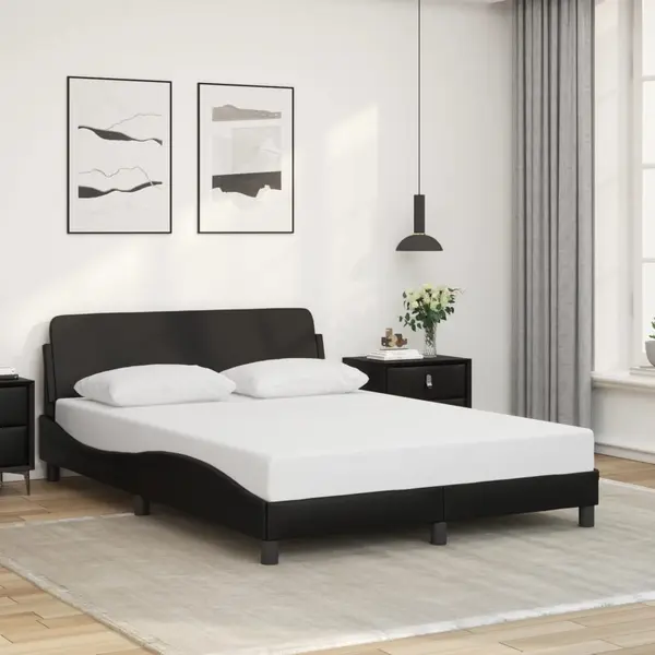 Gossi cadru de pat cu tablie, negru, 140x200 cm, piele ecologica