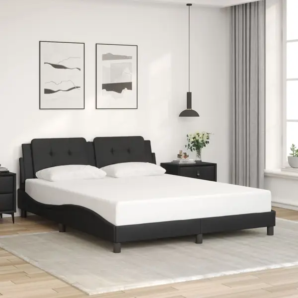 Gossi cadru de pat cu tablie, negru, 160x200 cm, piele ecologica