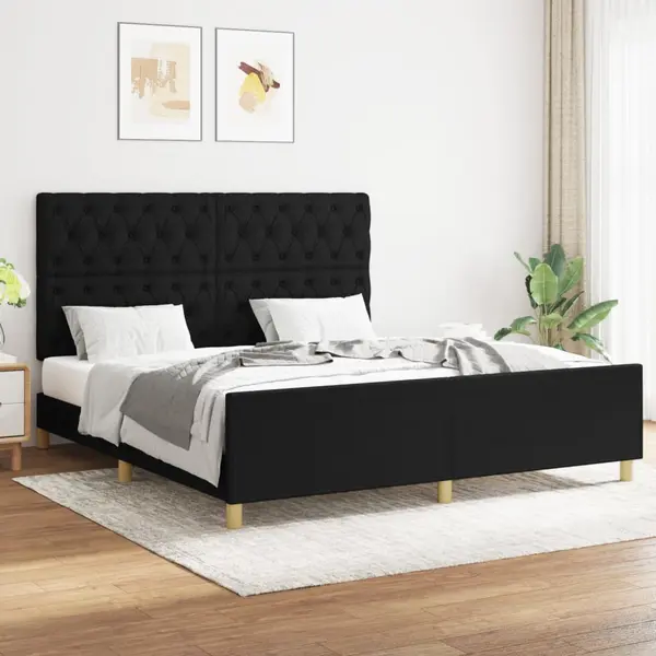 Gossi cadru de pat cu tablie, negru, 160x200 cm, textil