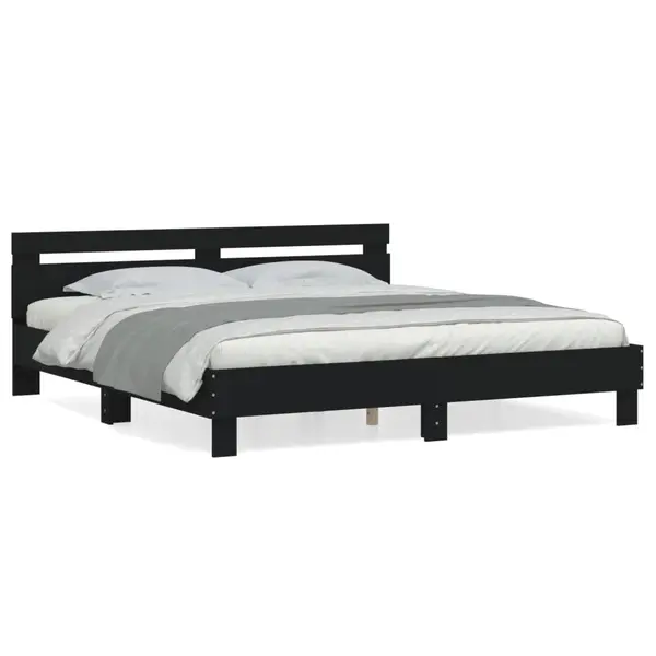 Gossi cadru de pat cu tablie, negru, 180x200 cm, lemn prelucrat
