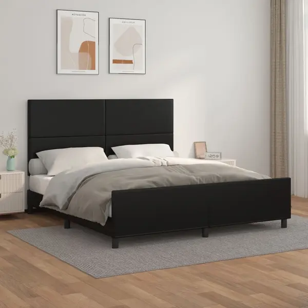 Gossi cadru de pat cu tablie, negru, 180x200 cm, piele ecologica