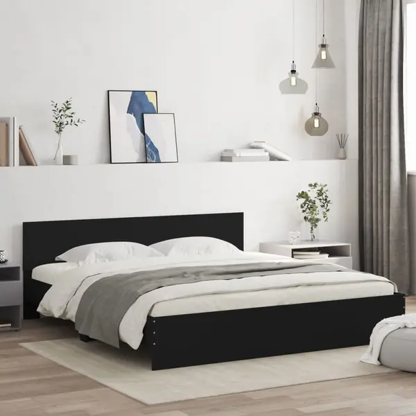 Gossi cadru de pat cu tablie, negru, 200x200 cm
