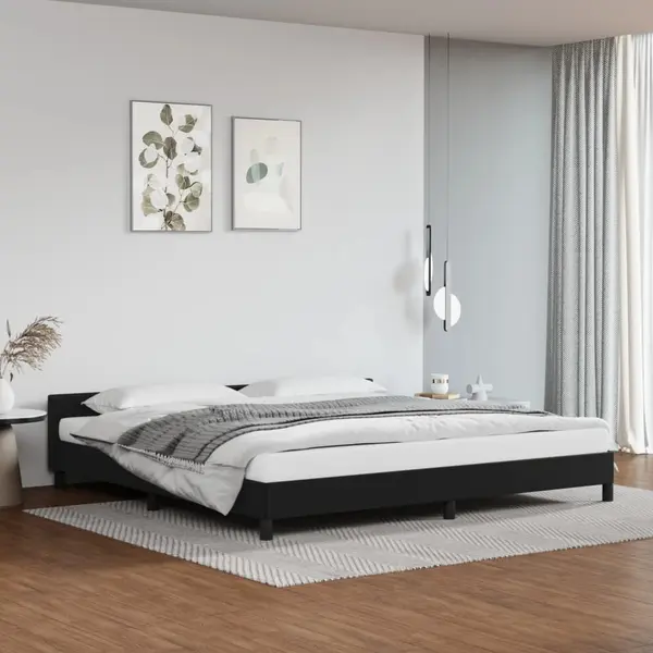 Gossi cadru de pat cu tablie, negru, 200x200 cm, piele ecologica