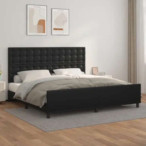 Gossi cadru de pat cu tablie, negru, 200x200 cm, piele ecologica