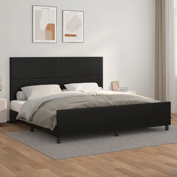 Gossi cadru de pat cu tablie, negru, 200x200 cm, piele ecologica