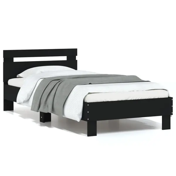 Gossi cadru de pat cu tablie, negru, 75x190 cm, lemn prelucrat