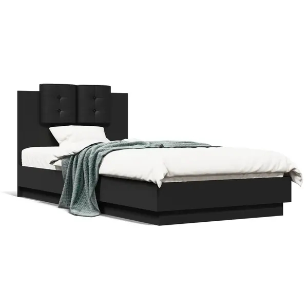 Gossi cadru de pat cu tablie, negru, 75x190 cm, lemn prelucrat