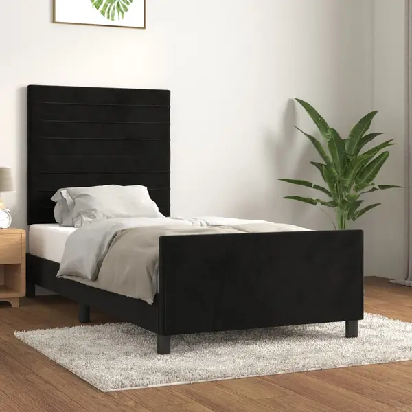 Gossi cadru de pat cu tablie, negru, 80x200 cm, catifea
