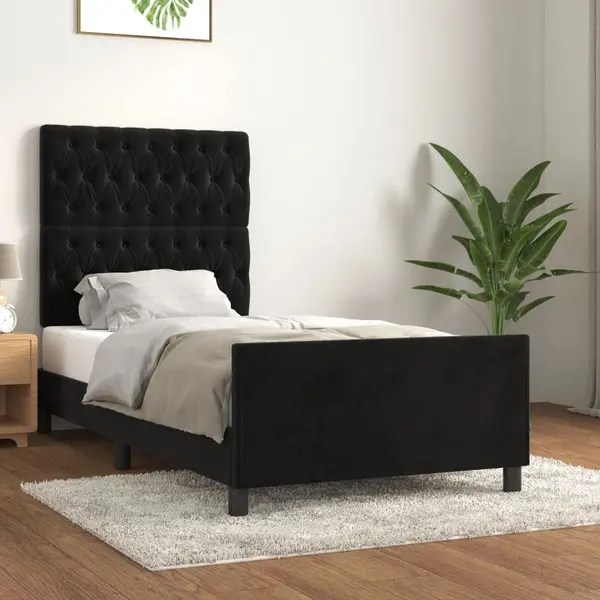 Gossi cadru de pat cu tablie, negru, 90x190 cm, catifea
