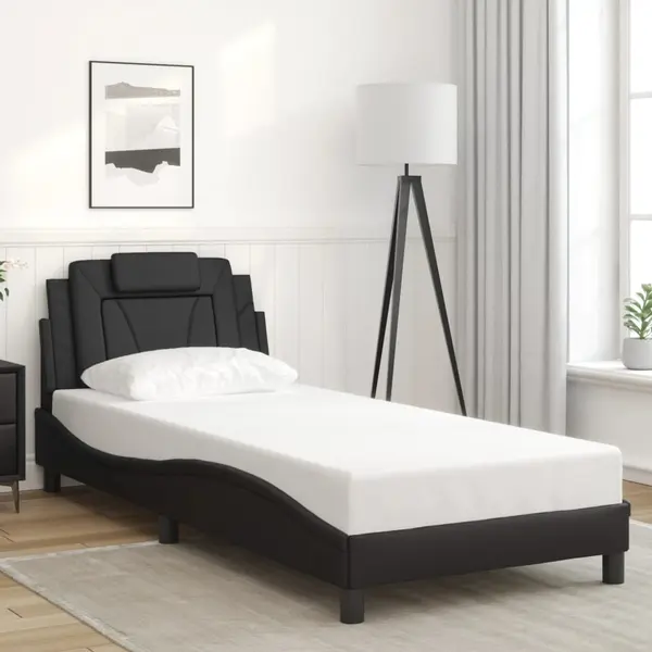 Gossi cadru de pat cu tablie, negru, 90x190 cm, piele ecologica