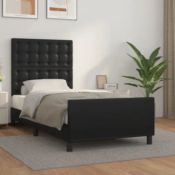 Gossi cadru de pat cu tablie, negru, 90x190 cm, piele ecologica