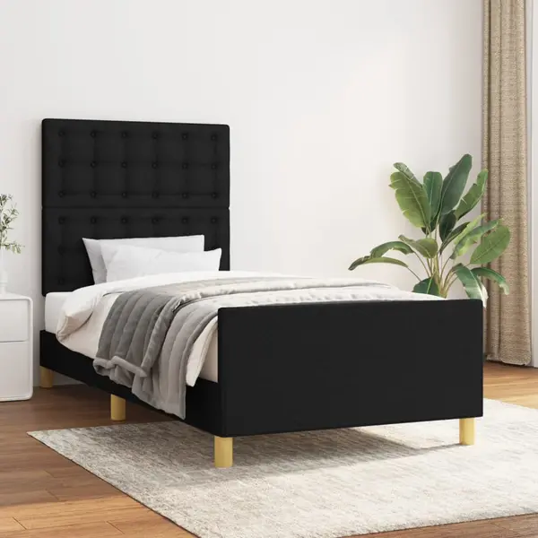 Gossi cadru de pat cu tablie, negru, 90x190 cm, textil