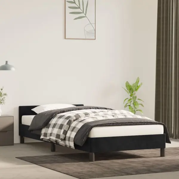 Gossi cadru de pat cu tablie, negru, 90x200 cm, catifea
