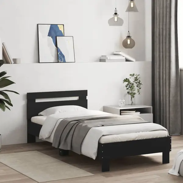 Gossi cadru de pat cu tablie, negru, 90x200 cm, lemn prelucrat