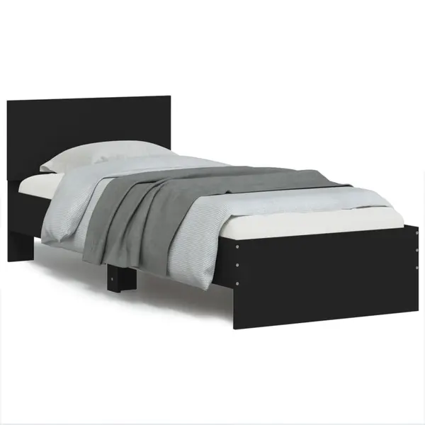 Gossi cadru de pat cu tablie, negru, 90x200 cm, lemn prelucrat