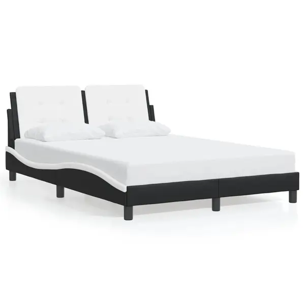Gossi cadru de pat cu tablie, negru/alb, 140x200 cm, piele ecologica