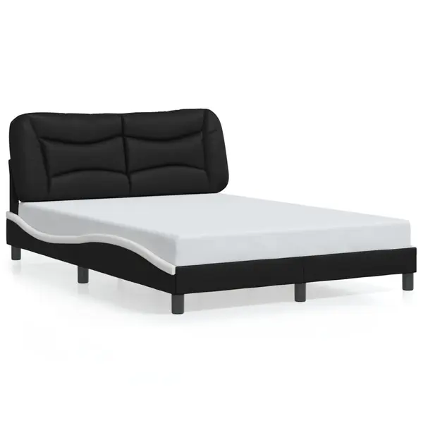 Gossi cadru de pat cu tablie, negru/alb, 140x200 cm, piele ecologica