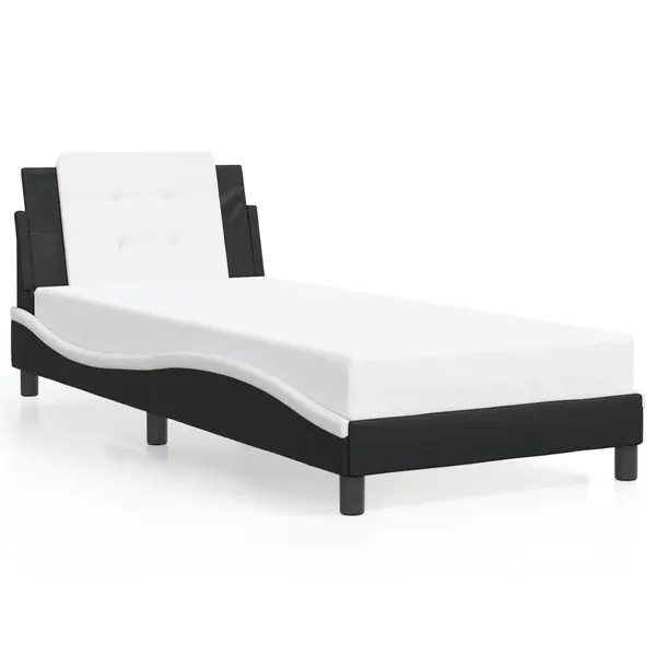 Gossi cadru de pat cu tablie negru si alb 100x200cm piele artificiala
