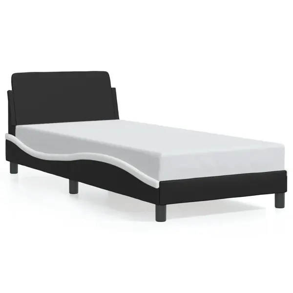 Gossi cadru de pat cu tablie, negru si alb, 90x200 cm piele ecologica