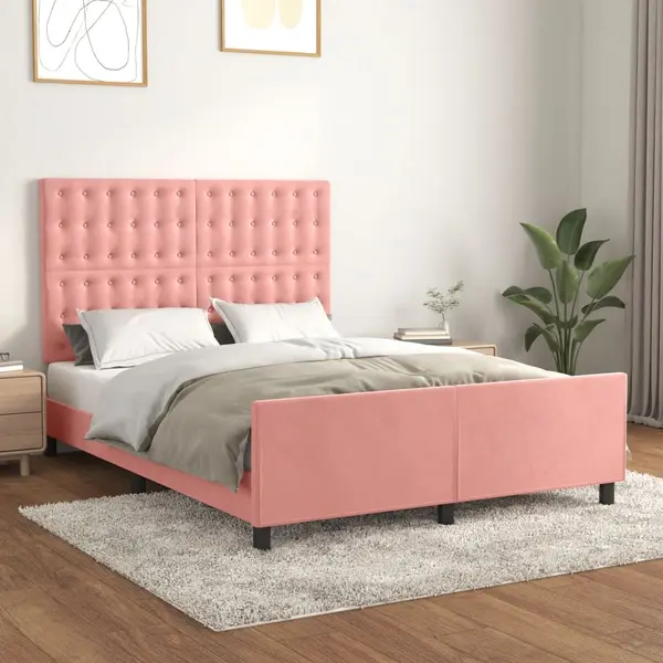 Gossi cadru de pat cu tablie, roz, 140x190 cm, catifea