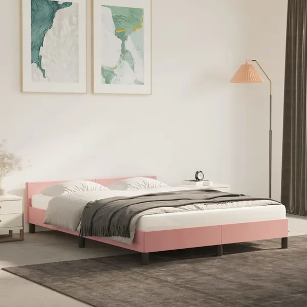 Gossi cadru de pat cu tablie, roz, 140x190 cm, catifea