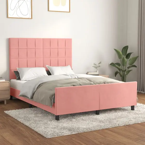 Gossi cadru de pat cu tablie, roz, 140x190 cm, catifea