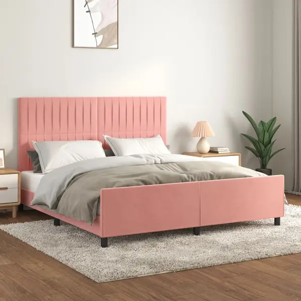 Gossi cadru de pat cu tablie, roz, 160x200 cm, catifea
