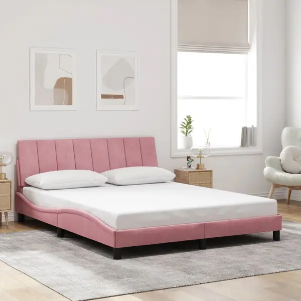 Gossi cadru de pat cu tablie, roz, 160x200 cm, catifea