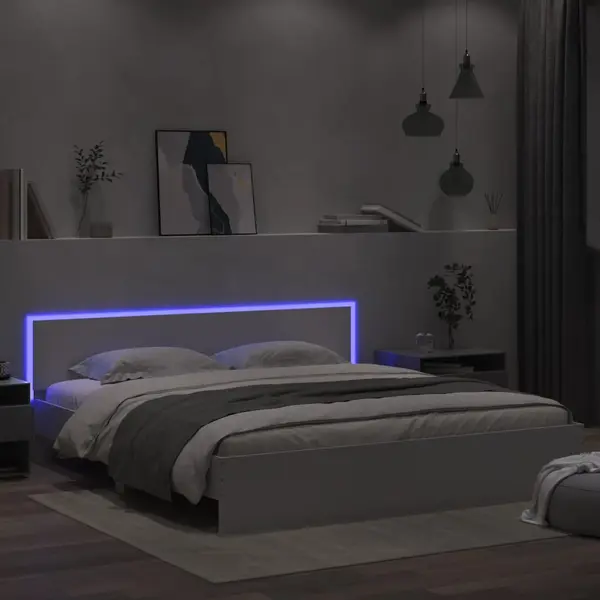 Gossi cadru de pat cu tablie si led, alb, 180x200 cm
