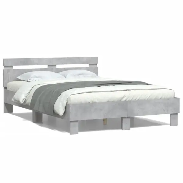 Gossi cadru de pat cu tablie si led, gri beton, 120x190 cm