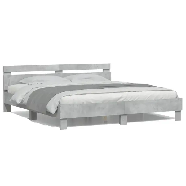 Gossi cadru de pat cu tablie si led, gri beton, 200x200 cm
