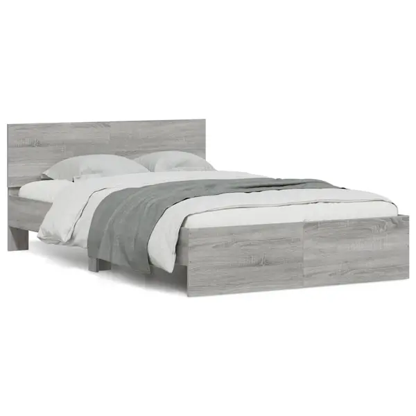 Gossi cadru de pat cu tablie si led, gri sonoma, 140x190 cm