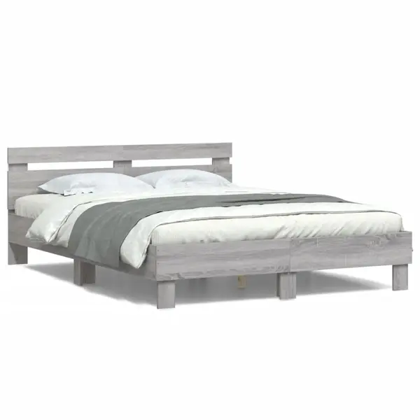 Gossi cadru de pat cu tablie si led, gri sonoma, 140x200 cm