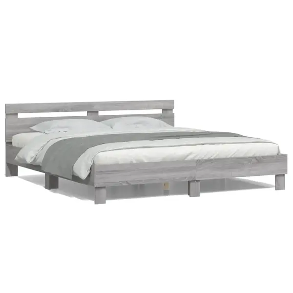 Gossi cadru de pat cu tablie si led, gri sonoma, 160x200 cm