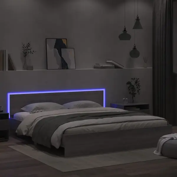 Gossi cadru de pat cu tablie si led, gri sonoma, 180x200 cm