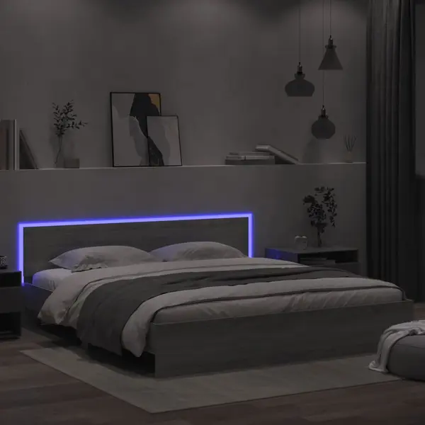 Gossi cadru de pat cu tablie si led, gri sonoma, 200x200 cm