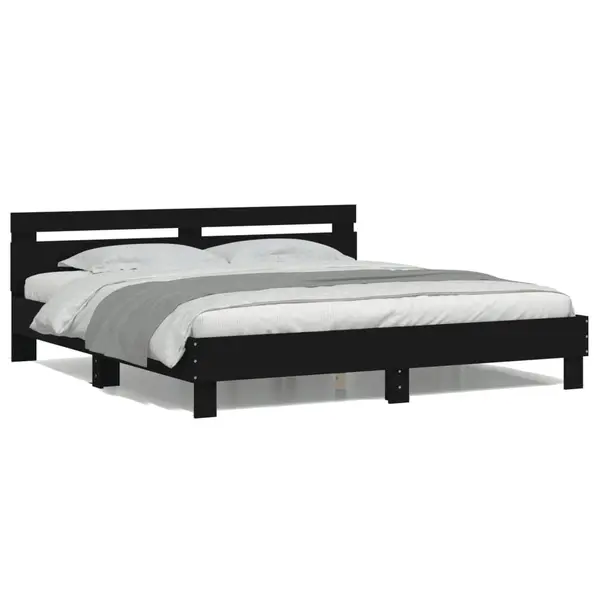 Gossi cadru de pat cu tablie si led, negru, 180x200 cm