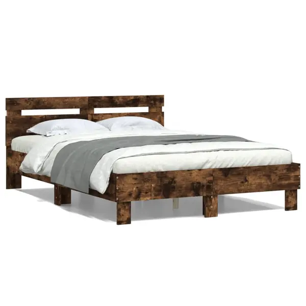 Gossi cadru de pat cu tablie si led, stejar fumuriu, 120x190 cm