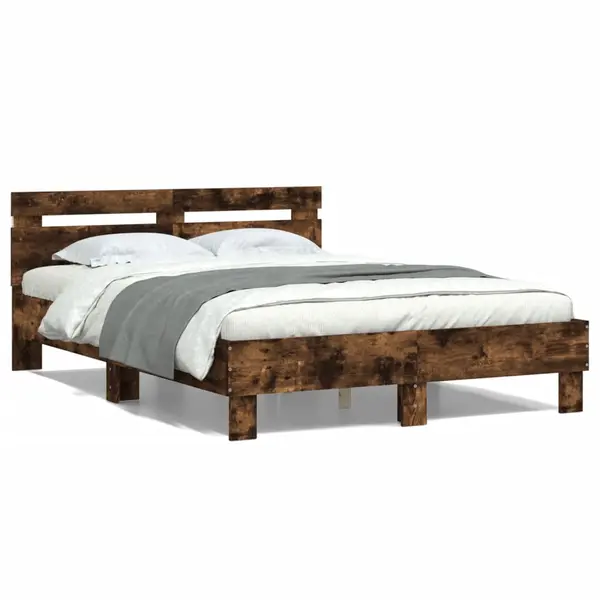 Gossi cadru de pat cu tablie si led, stejar fumuriu, 135x190 cm