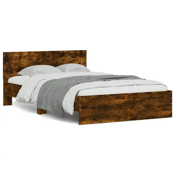 Gossi cadru de pat cu tablie si led, stejar fumuriu, 140x190 cm