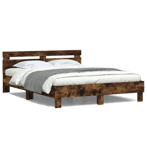 Gossi cadru de pat cu tablie si led, stejar fumuriu, 140x190 cm